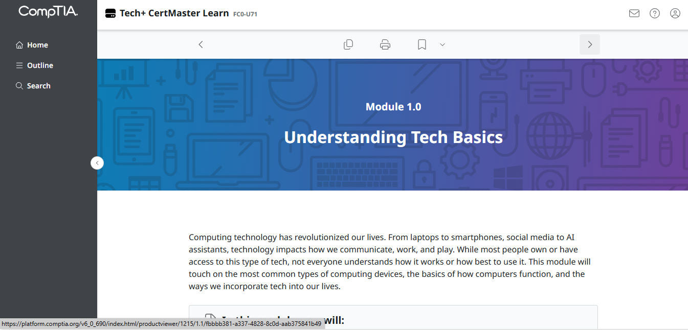 CompTIA Tech+ CertMaster Learn FC0-U71