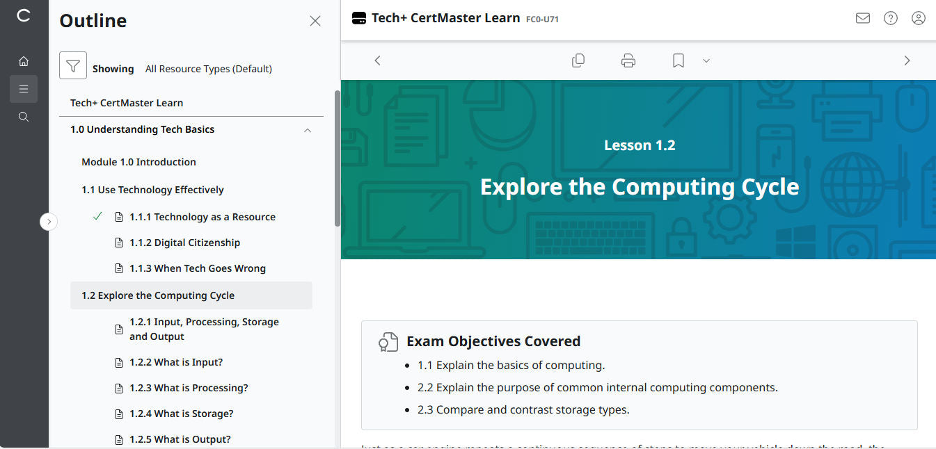 CompTIA Tech+ CertMaster Learn FC0-U71