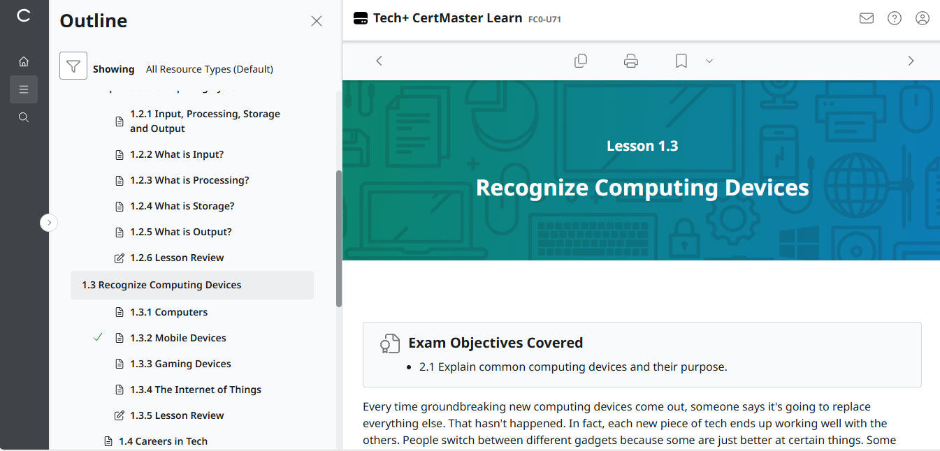 CompTIA Tech+ CertMaster Learn FC0-U71