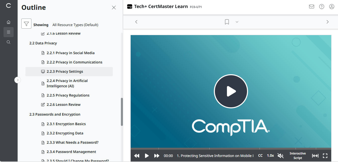 CompTIA Tech+ CertMaster Learn FC0-U71